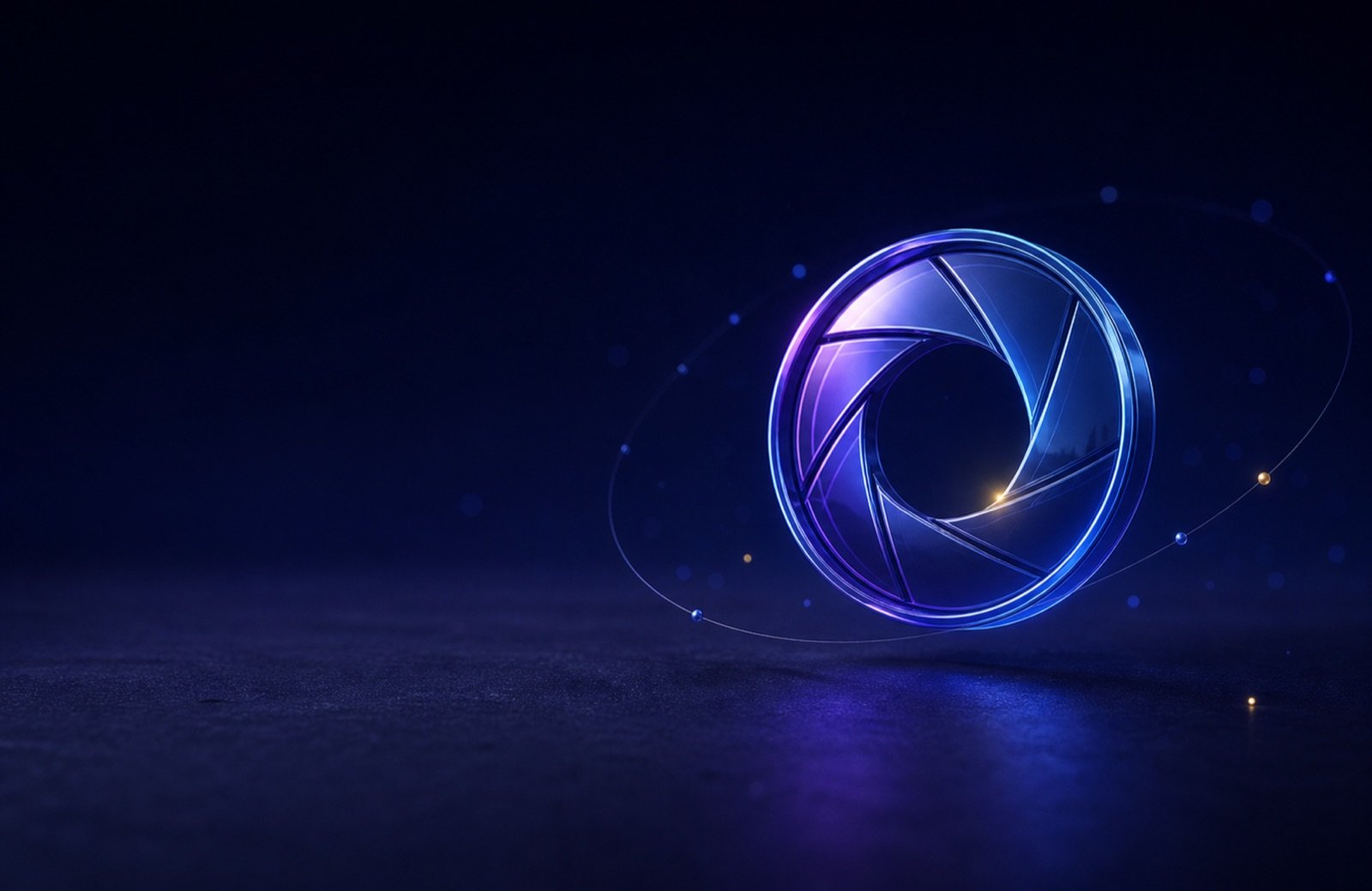 Minimal glowing orbital aperture on a deep blue MPViewer background